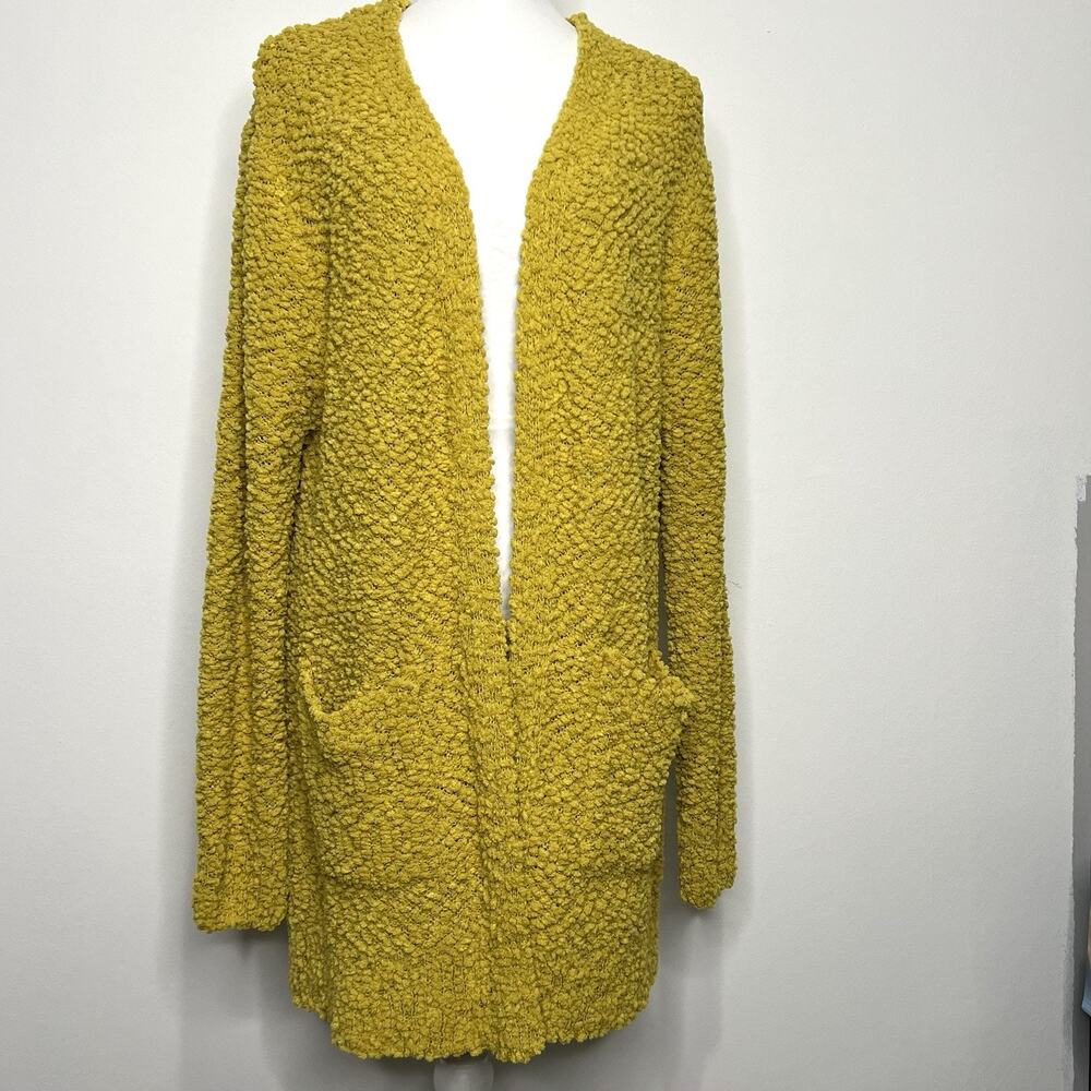 Zenana Women’s Size L Long Sleeve Mustard Yellow Longline Open Cardigan Pockets